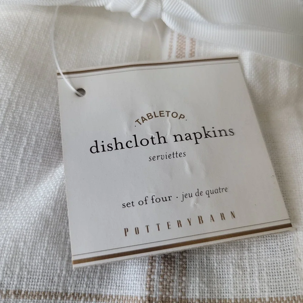 Pottery‎ Barn Dishcloth Napkins Set of 4 Cream & Beige 20x20 100 Cotton NEW